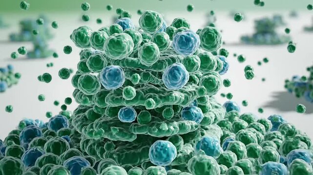 Cancer cell proliferation and abnormal growth visualization research presentation background for medical explainer video