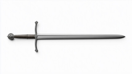 Medieval Longsword Isolated on White Background, Minimal Studio Shot