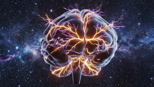 Brain with electric sparks in space