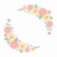 Dainty Wildflower Wreath and Corner Decoration in Pastel Colors