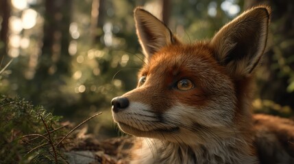Obraz premium A young fox cub in the woods
