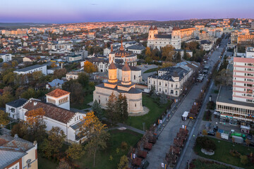 Fototapeta premium Aerial view sunset shot with Constanta City Center in Romania