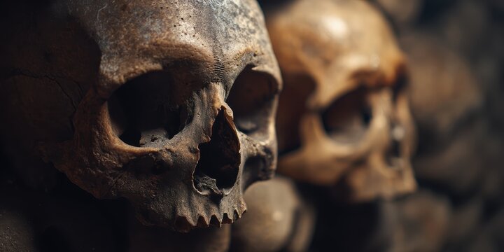 Skulls in underground burial site