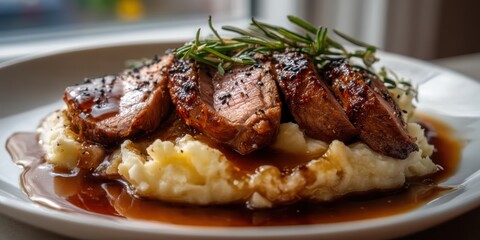 Duck fillet served with truffle oil mashed potatoes and a fig-anise sauce