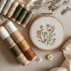 floral embroidery with neutral thread tones