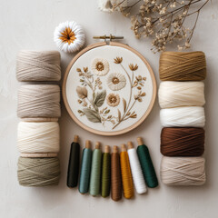 floral embroidery with neutral thread tones