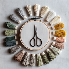 embroidery setup with pastel yarn tassels