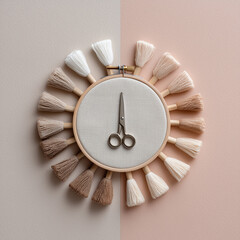 embroidery setup with pastel yarn tassels