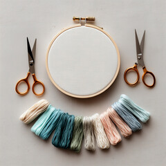 embroidery setup with pastel yarn tassels