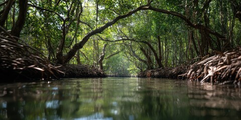 Fototapeta premium Perspective of mangroves seen from a vessel