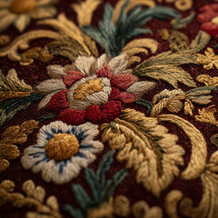 detailed floral embroidery on dark fabric