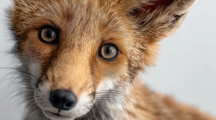 Obraz premium One-year-old red fox posed against a light backdrop