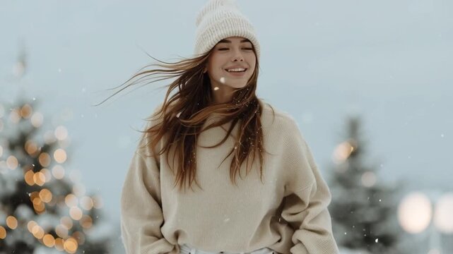 Woman in Snowy Scandinavian Winter Setting in a dream winter wonderland trip