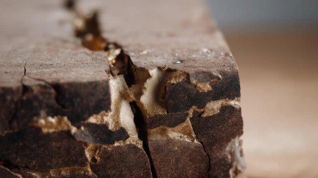 Close-up of mechanical stress affecting industrial material, cracks and strain marks highlighting pressure impact, durability limits, and physical forces in construction and manufacturing.