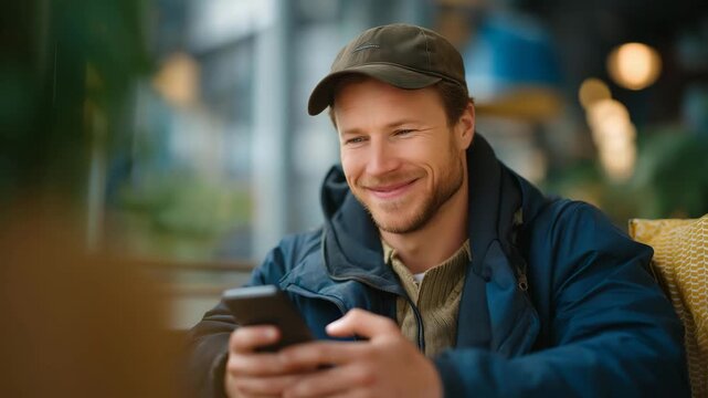 Inside a busy cafe, a rider checks a phone while being a courier waiting for an order for delivery, representing last mile logistics, time management, and gig economy work. cinematic color