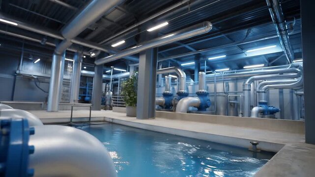 Engineering solutions for waste water infrastructure include pumping stations, pipelines, and advanced treatment technologies. cinematic color correction, natural uneven lighting yet gentle
