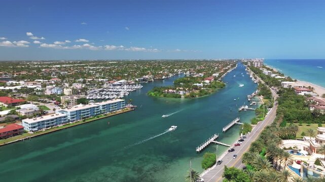 aerial drone view Hillsboro Beach, Florida with city and intracoastal