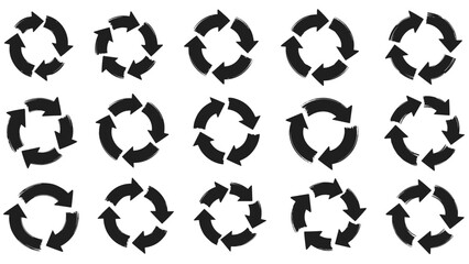 Vector illustration of recycling symbols arranged in a grid pattern, representing sustainability and eco-friendly practices in a modern context from a direct viewpoint.