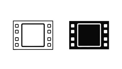Obraz premium Vector illustration of cinema film frame and video reel line and solid icons, on transparent background