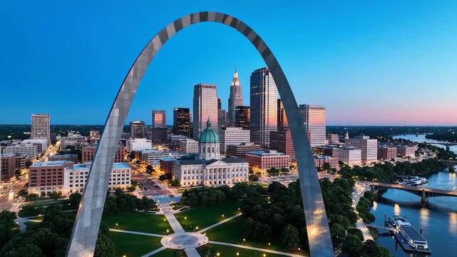 St Louis Gateway Arch cityscape at dusk