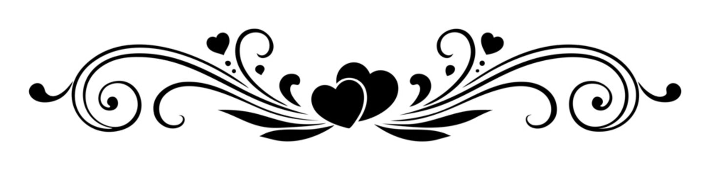 Valentine heart border divider with decorative flourishes