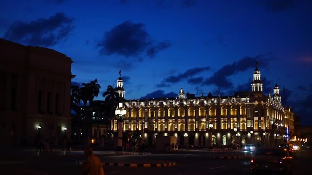 Historic architecture of the National Capitol Building and the Great Theater in the city of Havana Cuba