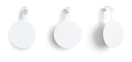 Advertising sale wobbler on bended transparent stripe isolated on transparent background. 3D render.