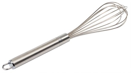 Stainless Steel Egg Whisk with Ergonomic Metal Handle Isolated on White