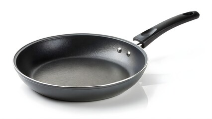 Non-Stick Black Frying Pan with Ergonomic Handle Isolated on White