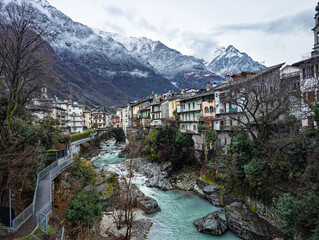 View of the riverside of Chiavenna town