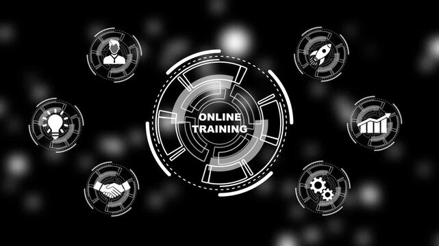 Business, Technology, networking concept. Coaching mentoring education business training development E-learning concept. a futuristic holographic advanced HUD circle platform Business, Technology