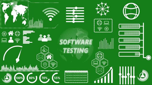 Inscription SOFTWARE TESTING on the virtual display. Business, technology, modern technology concept on green background. 4k video