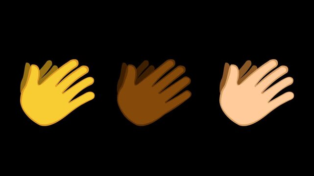 professional 2d animation of three hands with different skin tones applauding. seamless loop on transparent background with alpha channel. ideal for reactions, success, and celebration overlays