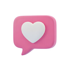 Pink speech bubble with white heart isolated on transparent background