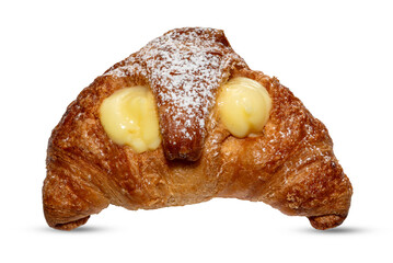 Croissant filled with custard cream isolated on white background with clipping path included