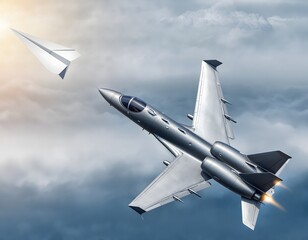 Paper Airplane Transforming into a Real Jet Symbolizing Imagination Innovation and Creative Flight