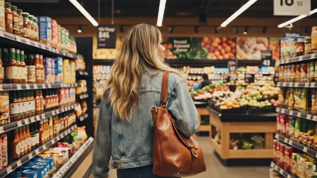 Woman in grocery store aisle