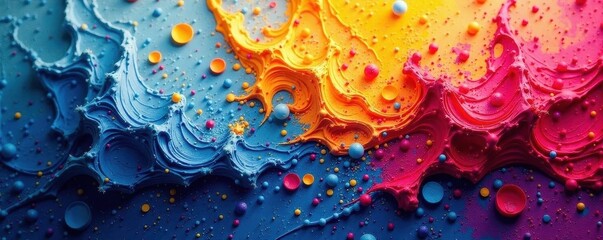 Impasto layers of color create a textured, explosive abstract scene , canvas, splash, bold