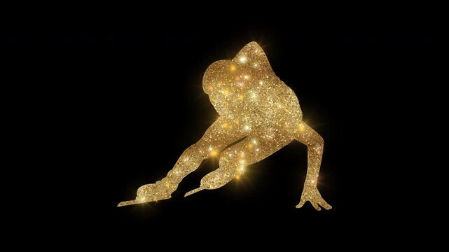 Luxury short track speed skaters racing on ice with golden glitter, alpha channel