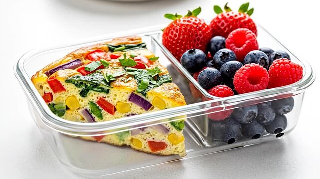 Healthy Meal Prep - Frittata and Fresh Berries in a Divided Container.