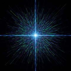 Cahaya biru yang semarak meledak dalam semburan energi yang dinamis.