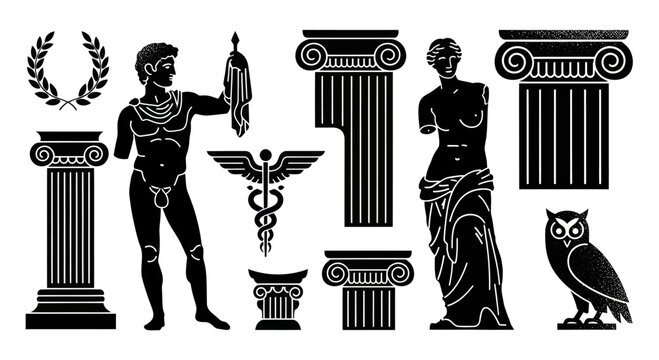 Ancient Greek Mythology and Architecture Elements Collection.