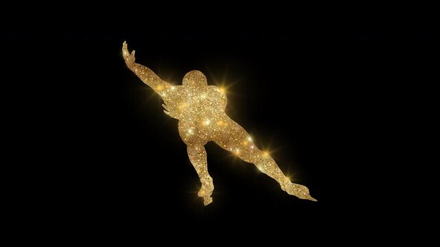 Luxury speed skaters racing on ice with golden glitter, alpha channel