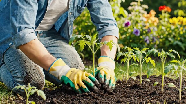 Person planting seedlings in garden