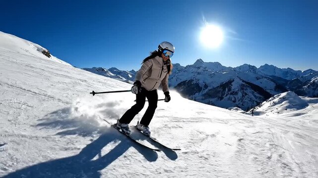 Person skiing on snowy mountain slope