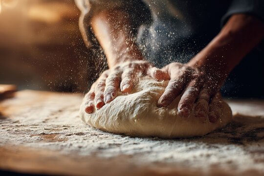 Hands dough. man hands making dough for pizza. Cooking dough for bread and pie