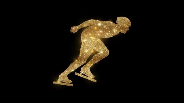 Luxury skaters racing on ice with golden glitter, alpha channel