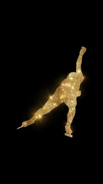 Luxury speed skaters racing on ice with golden glitter, alpha channel