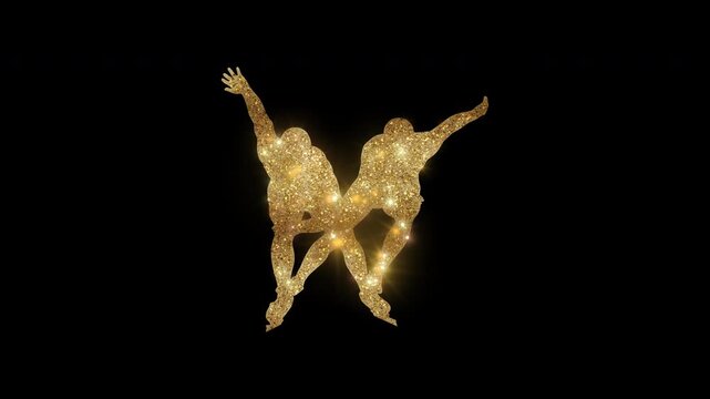 Luxury speed skaters competing on ice with golden glitter, alpha channel