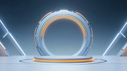 Blue glowing technology background e-commerce product exhibition booth